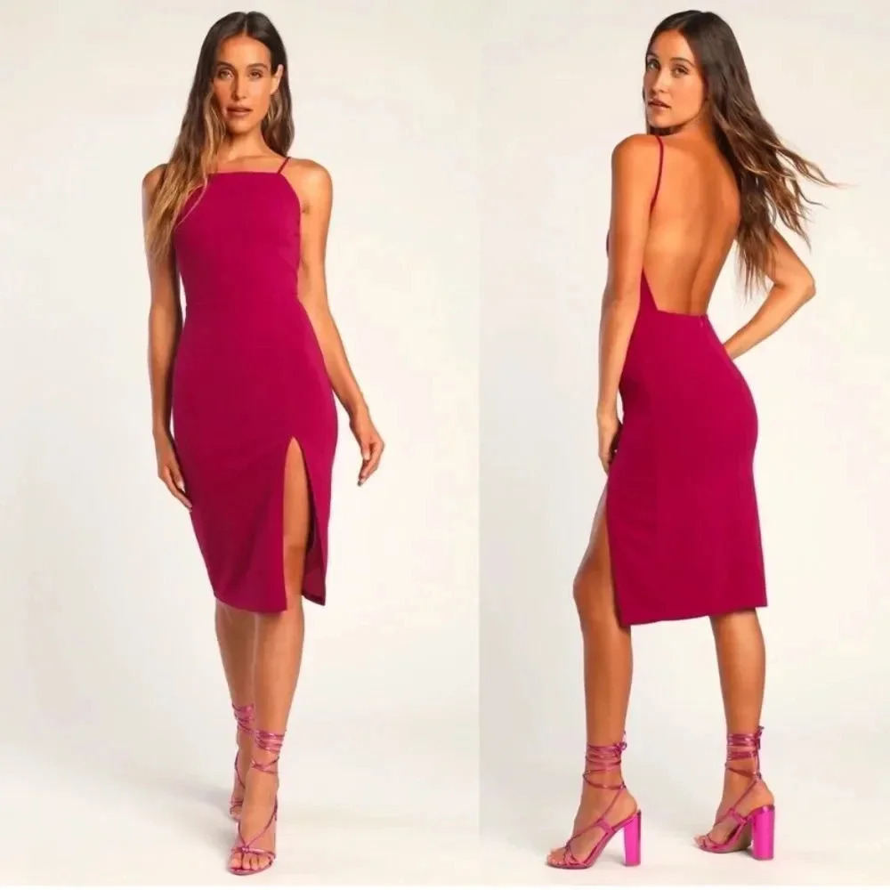 Lulus Never Look Back Magenta Backless Bodycon Midi Dress Size XL NWT New